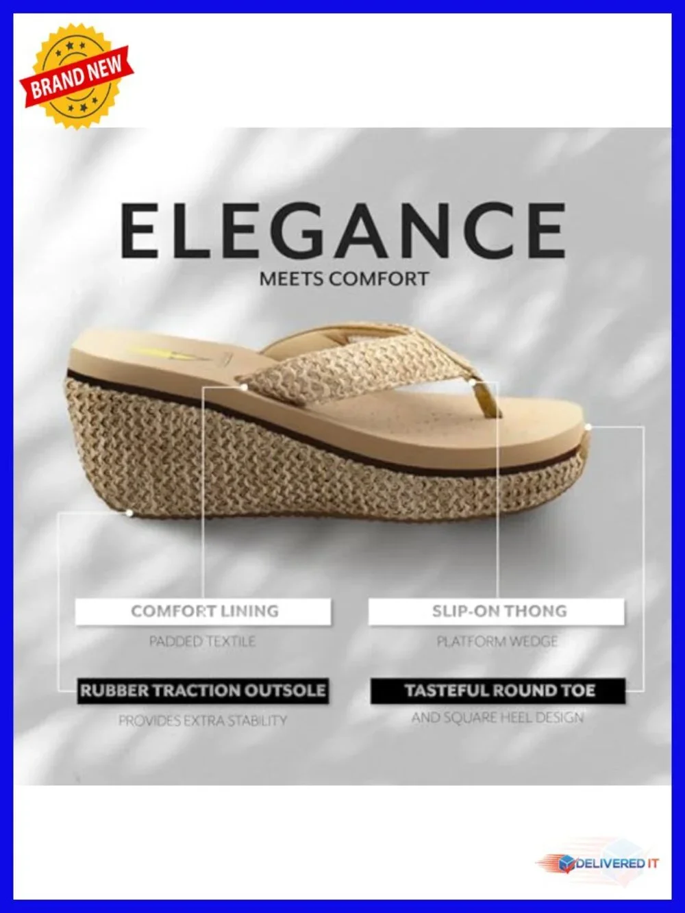 Women's Raffia Wedge Sandals Slip-On Thong Platform EVA Insole Rubber Outsole